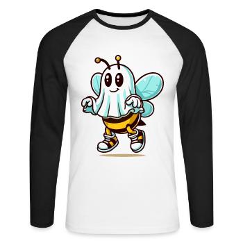 Drôle d’abeille fantôme Abeille fantôme mignonne - T-shirt baseball manches longues Homme - blanc/noir - Devant - Nik (191cm)