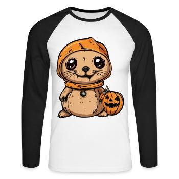 Seal Animal Halloween Funny Zombie - Unisex Long Sleeve Baseball T-Shirt - white/black - Front - Nik (191cm)