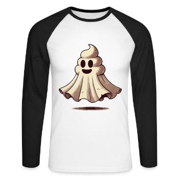 Drôle Caca Pile Ghost Bull Feuille Caca - T-shirt baseball manches longues Homme - blanc/noir - Devant - Nik (191cm)
