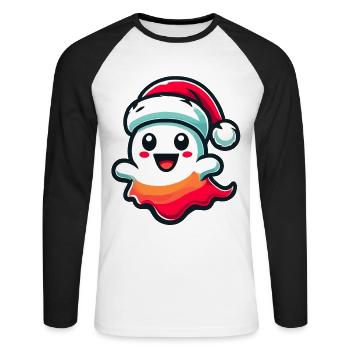 Cute Christmas Ghost Scary - Unisex Long Sleeve Baseball T-Shirt - white/black - Front - Nik (191cm)