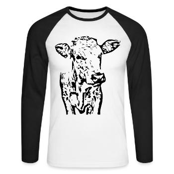 T-shirt vache personnalisé pour cadeau fermier - T-shirt baseball manches longues Homme - blanc/noir - Devant - Nik (191cm)