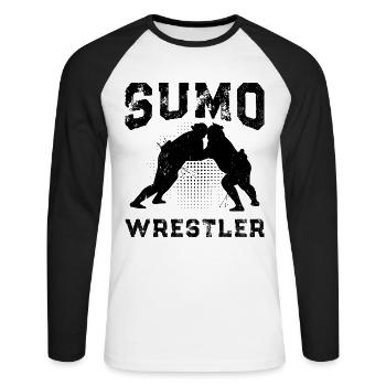 Lutteur de sumo Lutte de sumo Combattant de sumo - T-shirt baseball manches longues Homme - blanc/noir - Devant - Nik (191cm)