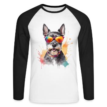 Zwergschnauzer Sonnenbrille Hund Lustig Tier Print - Unisex Baseballshirt langarm - Weiß/Schwarz - Vorne - Nik (191cm)