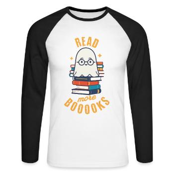 Cute Book Lover Ghost Funny Saying - Unisex Long Sleeve Baseball T-Shirt - white/black - Front - Nik (191cm)