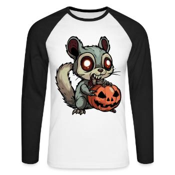 Squirrel Halloween Funny Zombie - Unisex Long Sleeve Baseball T-Shirt - white/black - Front - Nik (191cm)