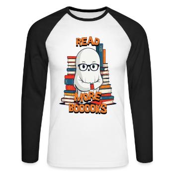 Cute Book Lover Ghost Costume Idea - Unisex Long Sleeve Baseball T-Shirt - white/black - Front - Nik (191cm)