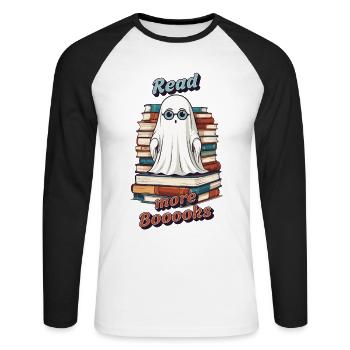 Cute Book Lover Ghost Funny Saying - Unisex Long Sleeve Baseball T-Shirt - white/black - Front - Nik (191cm)