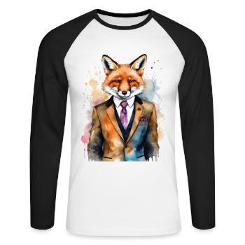Fuchs Anzug Bunt Tier Design Print - Unisex Baseballshirt langarm - Weiß/Schwarz - Vorne - Nik (191cm)