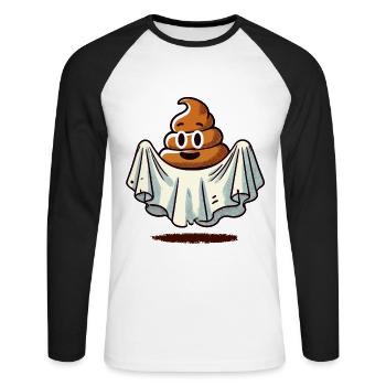 Drôle Caca Pile Ghost Bull Feuille Caca - T-shirt baseball manches longues Homme - blanc/noir - Devant - Nik (191cm)