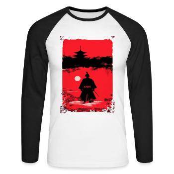 Samurai im Mondlicht - Unisex Baseballshirt langarm - Weiß/Schwarz - Vorne - Nik (191cm)