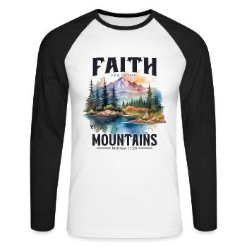 Faith can move Mountains, Matthew 17:20 - Unisex Long Sleeve Baseball T-Shirt - white/black - Front - Nik (191cm)
