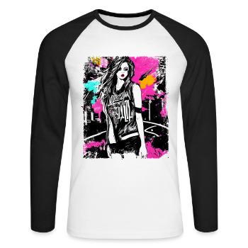 Art de la mode de rue audacieux - T-shirt baseball manches longues Homme - blanc/noir - Devant - Nik (191cm)