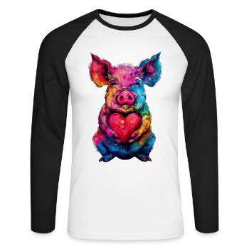 Schwein - Unisex Baseballshirt langarm - Weiß/Schwarz - Vorne - Nik (191cm)