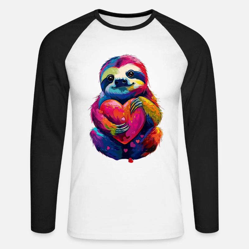 Faultier - Unisex Baseballshirt langarm - Weiß/Schwarz