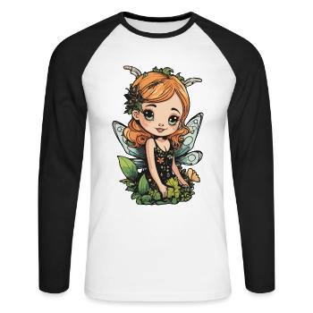 Blühende Waldfee – ein bezaubernder Naturgeist - Unisex Baseballshirt langarm - Weiß/Schwarz - Vorne - Nik (191cm)