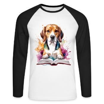 Beagle Reading Book Dog Funny Animal Design Print - Unisex Long Sleeve Baseball T-Shirt - white/black - Front - Nik (191cm)