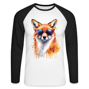 Fuchs Sonnenbrille Bunt Tier Design Print - Unisex Baseballshirt langarm - Weiß/Schwarz - Vorne - Nik (191cm)