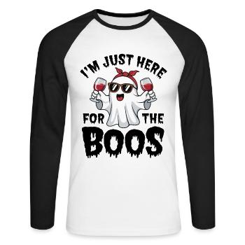 I'm just here for the Boos Halloween Party - Unisex Long Sleeve Baseball T-Shirt - white/black - Front - Nik (191cm)