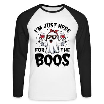 Fantôme d’Halloween, je suis juste là pour les huées - T-shirt baseball manches longues Homme - blanc/noir - Devant - Nik (191cm)