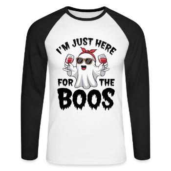 I'm just here for the Boos Halloween Party - Unisex Long Sleeve Baseball T-Shirt - white/black - Front - Nik (191cm)