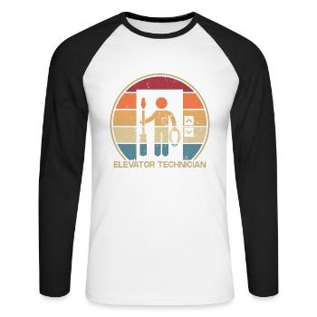 Retro-Techniker, Reparaturinspektor, Aufzug - Unisex Baseballshirt langarm - Weiß/Schwarz - Vorne - Nik (191cm)