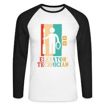 Retro Repair Inspector Technician Elevator - Unisex Long Sleeve Baseball T-Shirt - white/black - Front - Nik (191cm)