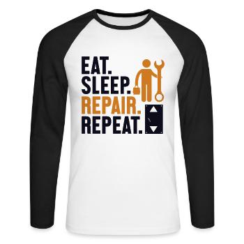 Essen Schlaf Reparieren Wiederholen Inspektor Reparieren Aufzug - Unisex Baseballshirt langarm - Weiß/Schwarz - Vorne - Nik (191cm)