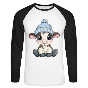 Vache mignonne, bébé enfants mignons, animal veau dessin animé - T-shirt baseball manches longues Homme - blanc/noir - Devant - Nik (191cm)
