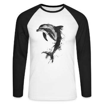 Dolphin - Unisex Long Sleeve Baseball T-Shirt - white/black - Front - Nik (191cm)