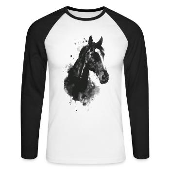 Pferd - Unisex Baseballshirt langarm - Weiß/Schwarz - Vorne - Nik (191cm)