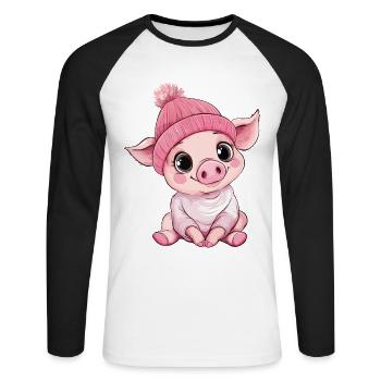 Cochon mignon mignon bébé enfants dessin animé animal - T-shirt baseball manches longues Homme - blanc/noir - Devant - Nik (191cm)