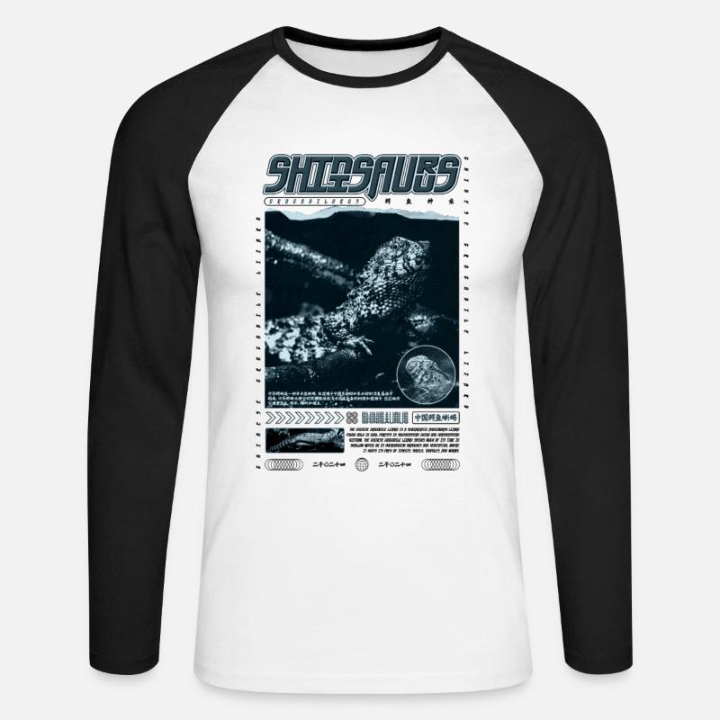 Chinesisches Krokodil Eidechse Shinisaurus Crocodilurus - Unisex Baseballshirt langarm - Weiß/Schwarz