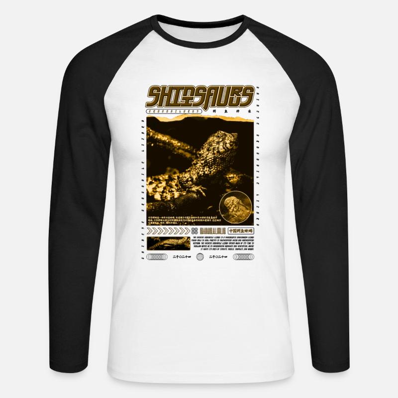 Chinesisches Krokodil Eidechse Shinisaurus Crocodilurus - Unisex Baseballshirt langarm - Weiß/Schwarz