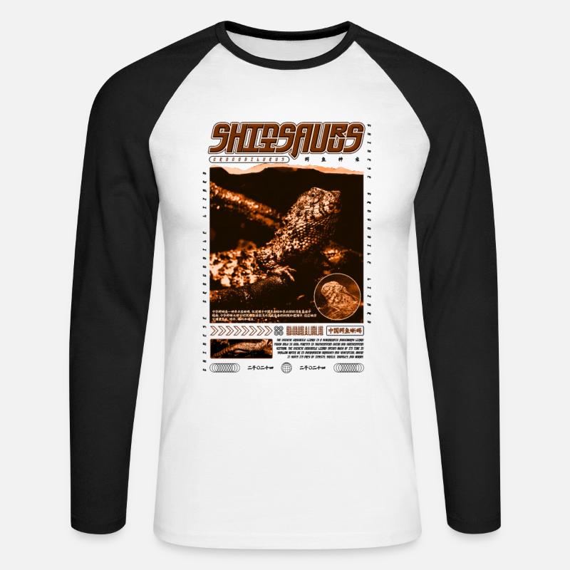 Chinesisches Krokodil Eidechse Shinisaurus Crocodilurus - Unisex Baseballshirt langarm - Weiß/Schwarz