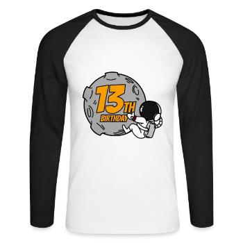 13. Geburtstag Jungen Astronaut Geburtstag - Unisex Baseballshirt langarm - Weiß/Schwarz - Vorne - Nik (191cm)