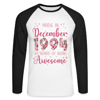 Dezember 1994 30-jähriges Jubiläum der Frauen - Unisex Baseballshirt langarm - Weiß/Schwarz - Vorne - Nik (191cm)