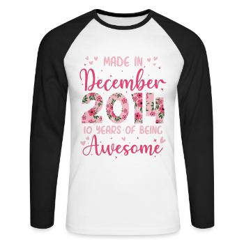 Dezember 2014 10-jähriges Jubiläum für Mädchen - Unisex Baseballshirt langarm - Weiß/Schwarz - Vorne - Nik (191cm)