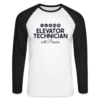Elevator Technician With Passion Repair Elevator - Unisex Long Sleeve Baseball T-Shirt - white/black - Front - Nik (191cm)