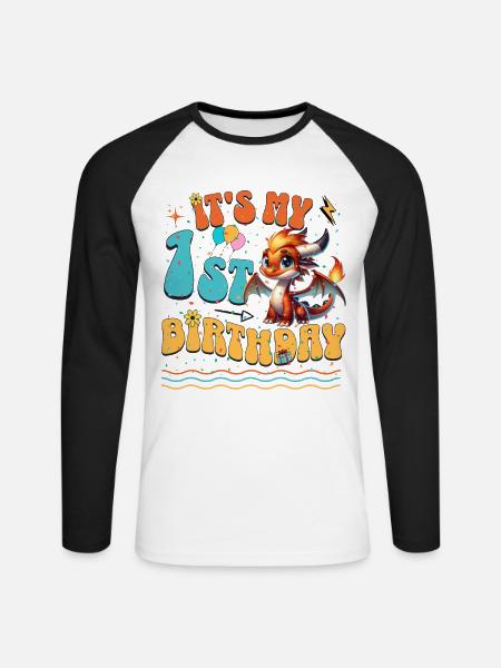 Dragon 1st Birthday Dragon - Unisex Long Sleeve Baseball T-Shirt - white/black