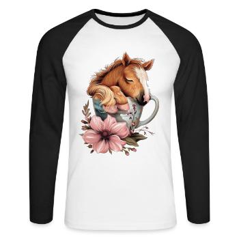Pferd - Unisex Baseballshirt langarm - Weiß/Schwarz - Vorne - Nik (191cm)