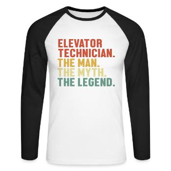 Elevator Technician Man Myth Legend Repair - Unisex Long Sleeve Baseball T-Shirt - white/black - Front - Nik (191cm)