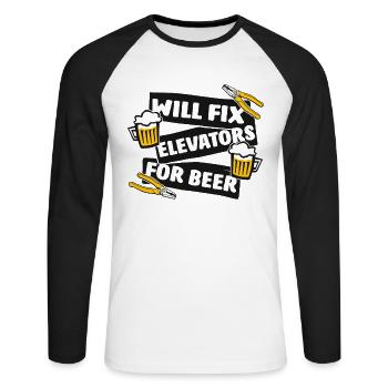 Will Fix Elevators For Beer Inspector Elevator - Unisex Long Sleeve Baseball T-Shirt - white/black - Front - Nik (191cm)