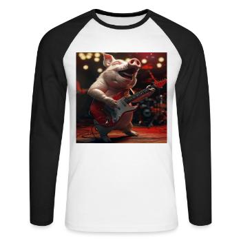Schwein - Unisex Baseballshirt langarm - Weiß/Schwarz - Vorne - Nik (191cm)