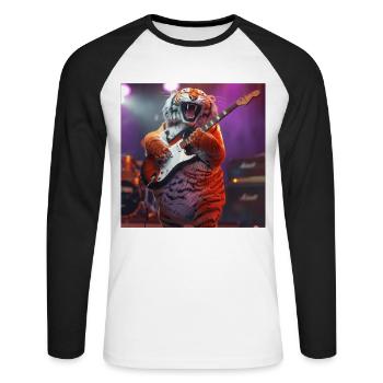 Tigre - T-shirt baseball manches longues Homme - blanc/noir - Devant - Nik (191cm)