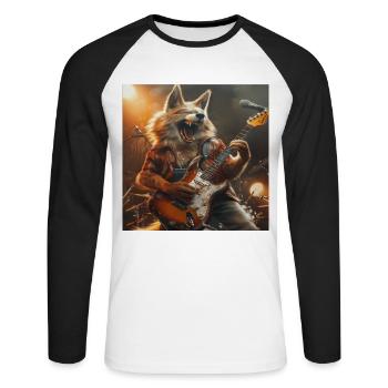 Wolf - Unisex Baseballshirt langarm - Weiß/Schwarz - Vorne - Nik (191cm)