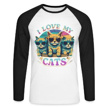 I Love My Cats Cats With Sunglasses - Unisex Long Sleeve Baseball T-Shirt - white/black - Front - Nik (191cm)