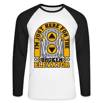 Just Here For The Broken Elevator Repair Elevator - Unisex Long Sleeve Baseball T-Shirt - white/black - Front - Nik (191cm)