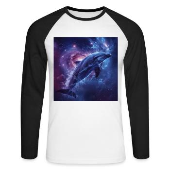 Delphin - Unisex Baseballshirt langarm - Weiß/Schwarz - Vorne - Nik (191cm)