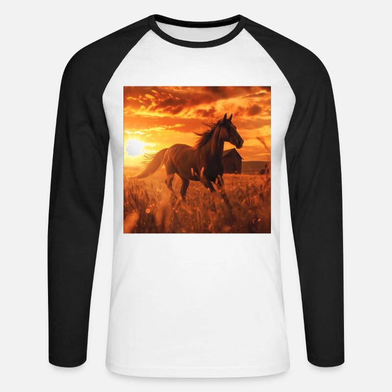 Pferd - Unisex Baseballshirt langarm - Weiß/Schwarz
