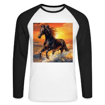 Pferd - Unisex Baseballshirt langarm - Weiß/Schwarz - Vorne - Nik (191cm)